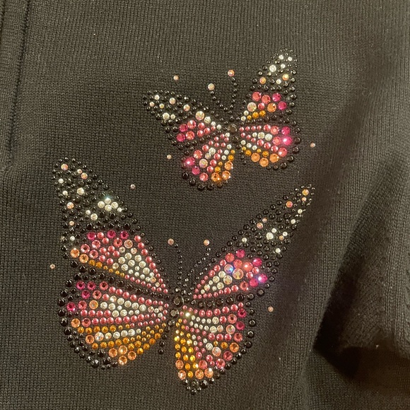 CHRISTINE ALEXANDER L Black Rhinestone Butterfly Mock Neck Zip Pullover Y2K Glam - Picture 7 of 10